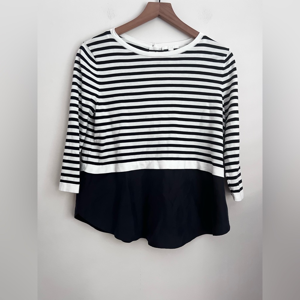 COS Striped CrewNeck Top sweater Silk Trim Lagenlook navy white relaxed flowy S